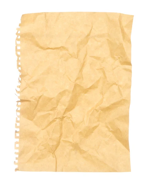 Винтажная скомканная коричневая бумага, изолированная на белом — стоковое фото