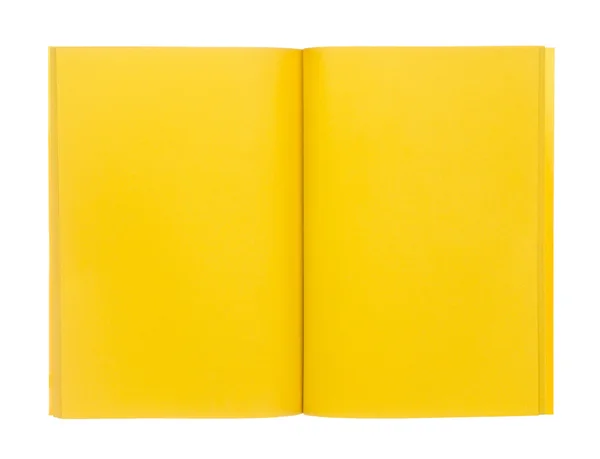 Offenes gelbes Buch isoliert auf weißem Papier — Stockfoto