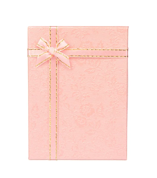 Caja de regalo rosa con cinta y lazo aislado en blanco — Foto de Stock