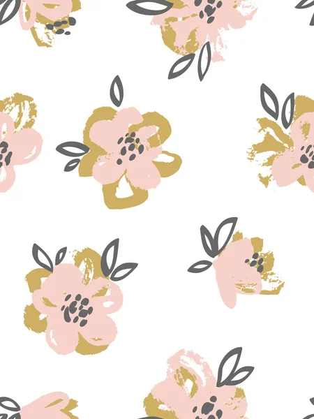 Patroon met roze en gouden bloemen — Stockvector