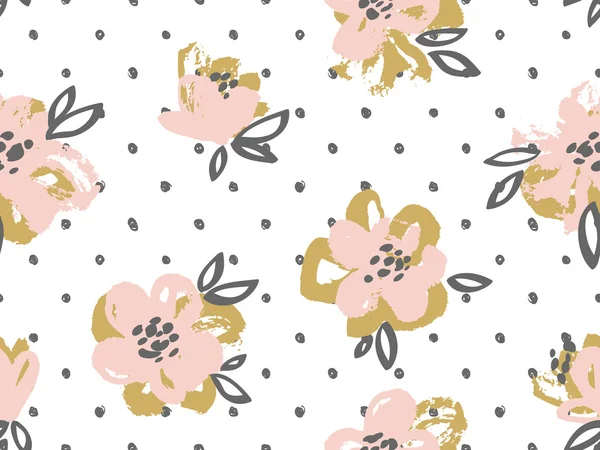 Patroon met roze en gouden bloemen — Stockvector