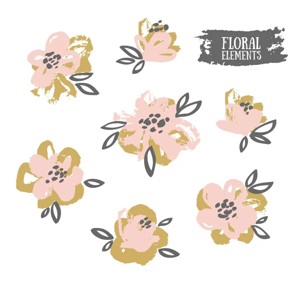 Grunge 粉色和金色的花朵 — 图库矢量图片