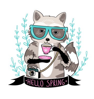 Rakun kahve ve gözlük