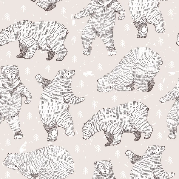 Фон с нарисованными вручную смешными медведями — стоковый вектор