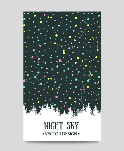 Background with sky, stars and forest. — Stock Vector