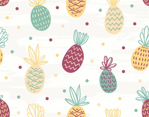 Seamless pineapple pattern with polka dots — Stock Vector