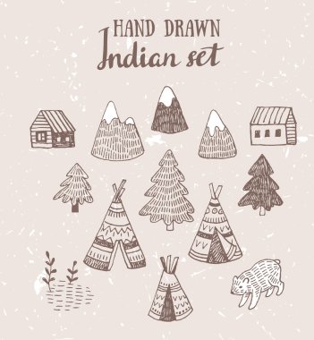  North American Indian tipi homes clipart