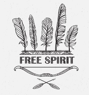 Boho tüyler, okları ile yazdırma 