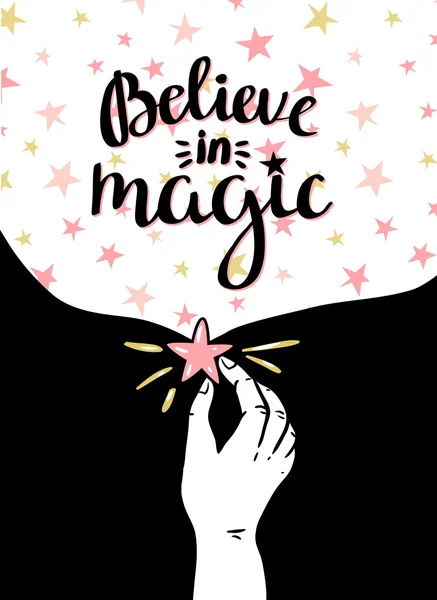 感動的なフレーズ「魔法を信じる — ストックベクタ