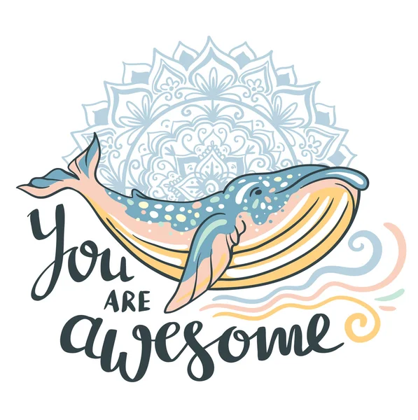 Awesome walvis op mariene achtergrond — Stockvector