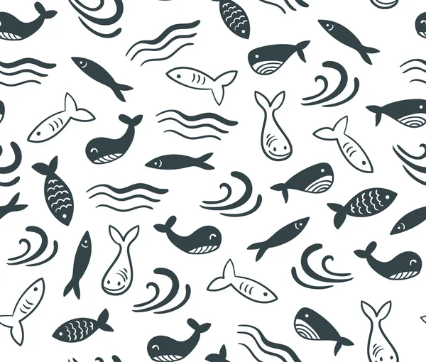 Seamless pattern with little cute fishes — Stock Vector