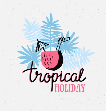 Tropikal kokteyl ve palmiye yaprakları