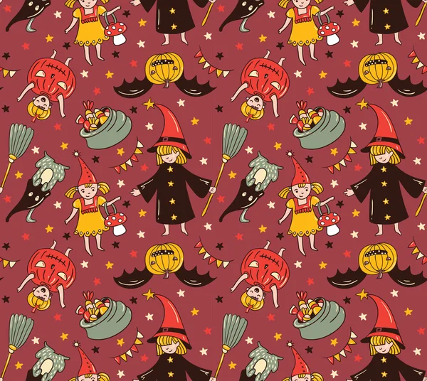 Seamless pattern with halloween characters. — Stock Vector