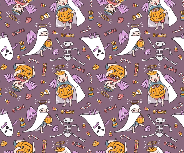 Seamless pattern with halloween characters. — Stock Vector