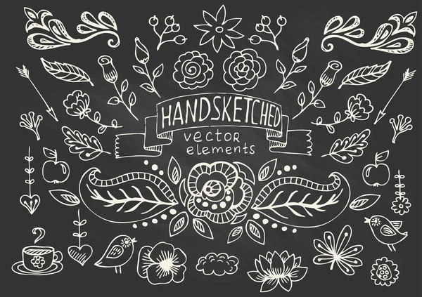 Hand Drawn vintage floral elements — Stock Vector