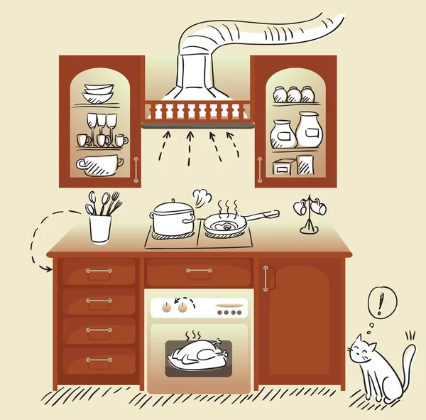 Tarjeta interior de cocina gráfica . — Vector de stock