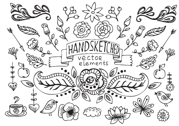 Hand Drawn vintage floral elements — Stock Vector