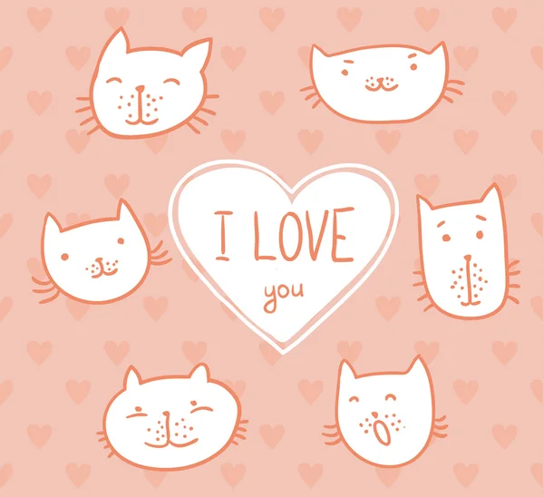 Tarjeta de felicitación lindos gatos con amor . — Vector de stock