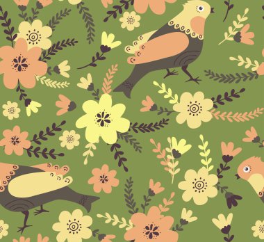 kuş ve çiçek deseni