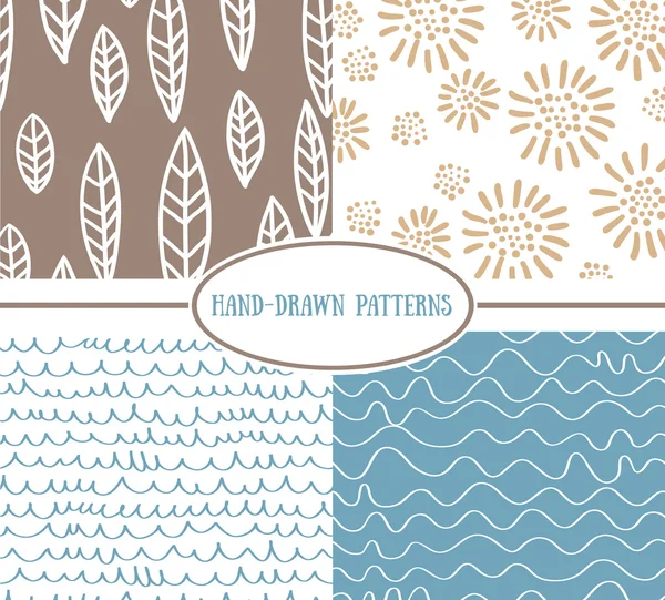 Hand-drawn simple seamless patterns — Stock Vector
