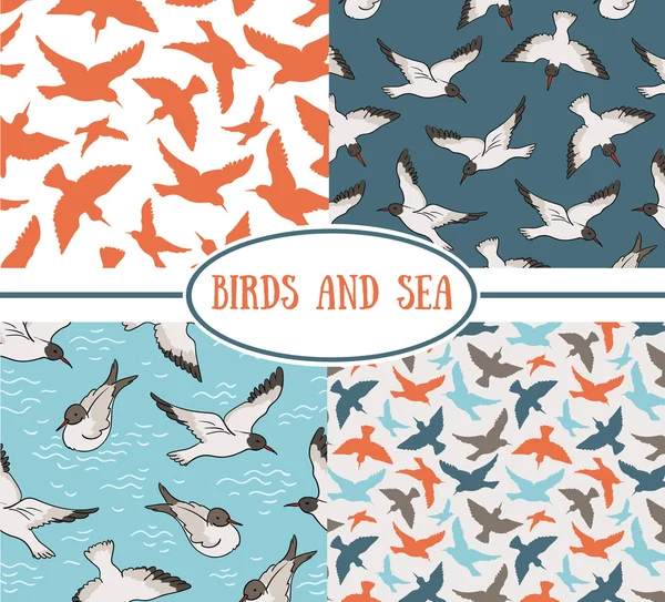 Motifs avec la mer et les oiseaux . — Image vectorielle