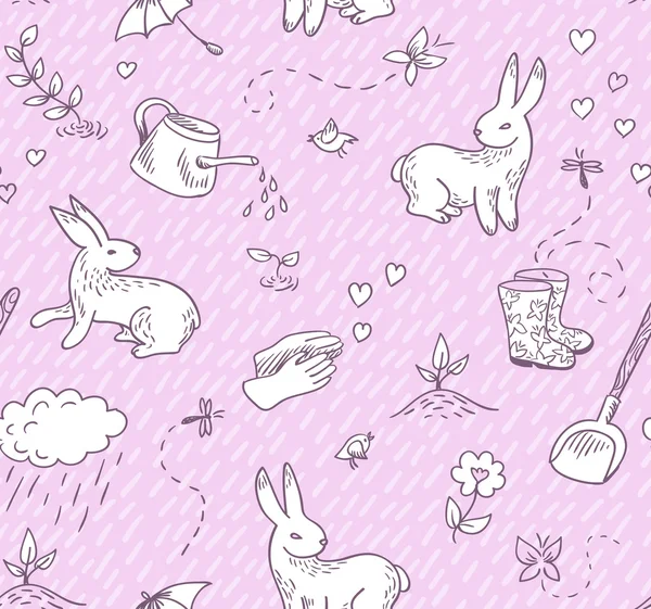 Modèle de printemps avec des lapins — Image vectorielle