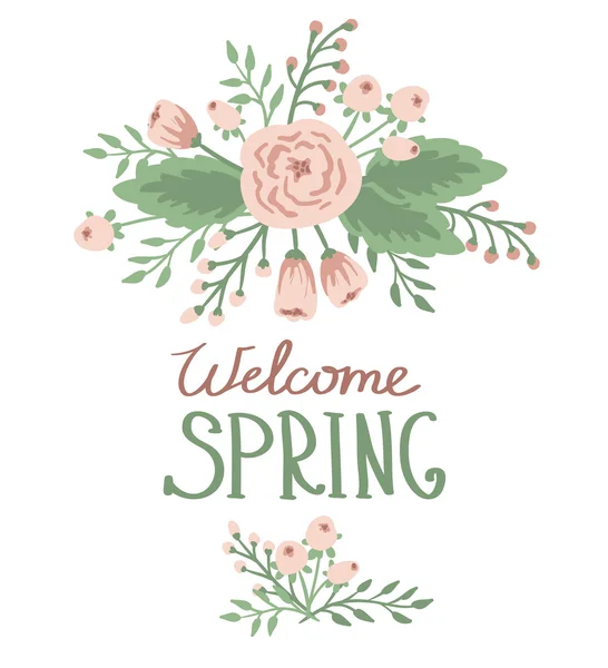 Bienvenue printemps avec des éléments floraux — Image vectorielle