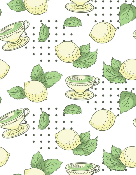 紅茶とレモンのシームレス パターン — ストックベクタ