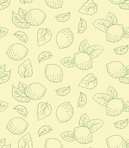 Lemon with leaves seamless pattern — Stock Vector