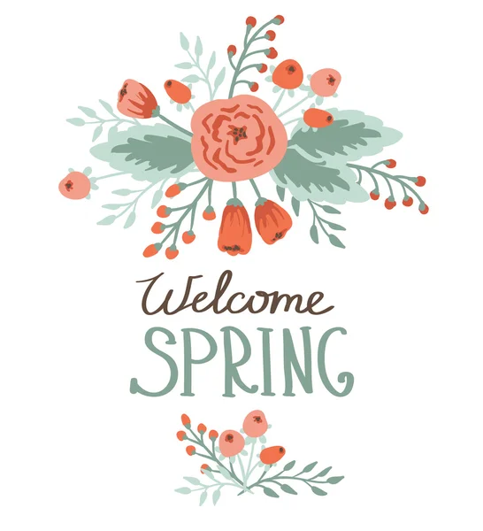 Bienvenue printemps avec des éléments floraux — Image vectorielle