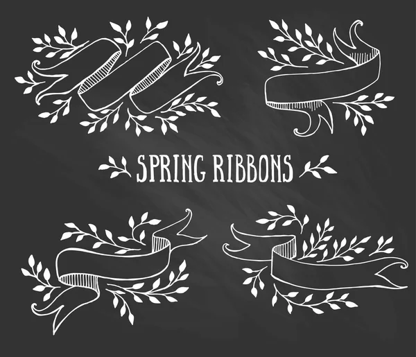 Chalk spring ribbons with leaves — Stock Vector
