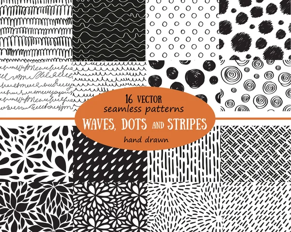 Set of black and white seamless patterns — Stock Vector