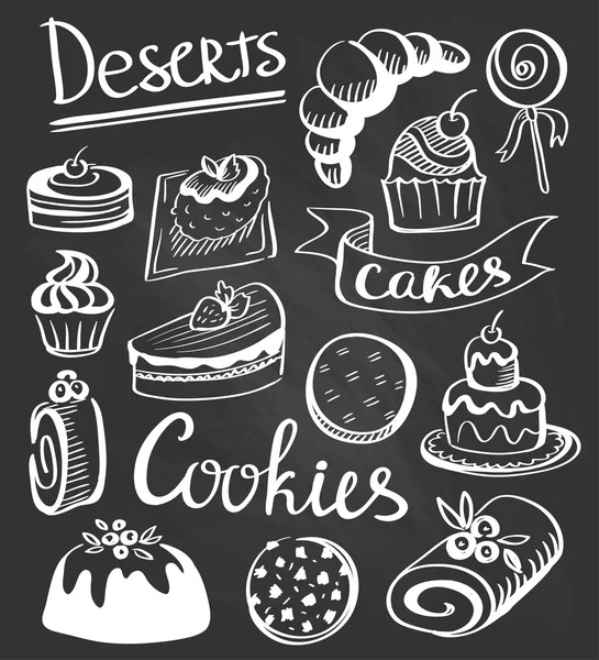 Vintage collectie van desserts — Stockvector