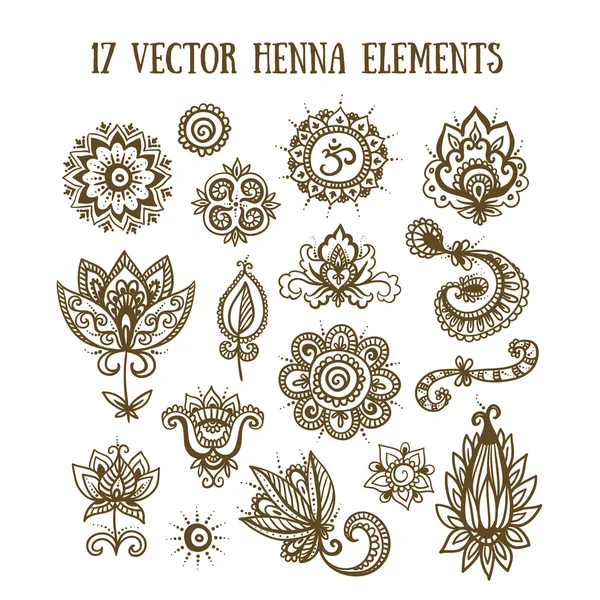 Ensemble d'éléments au henné — Image vectorielle