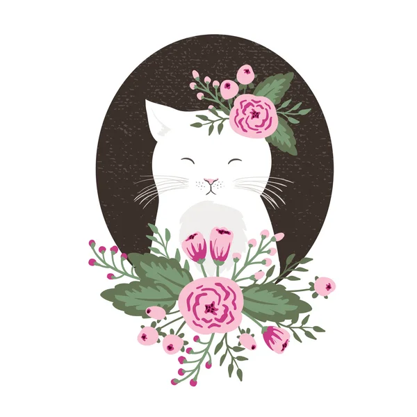 Hipster kitty with flowers — Stock Vector