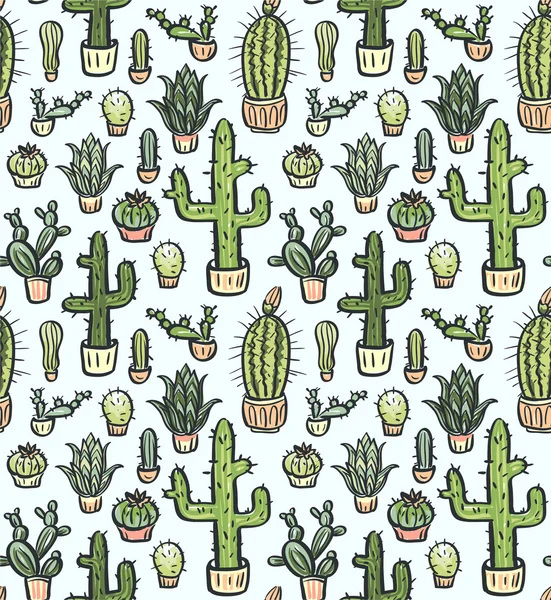 Cactus hand-drawn pattern — Stock Vector