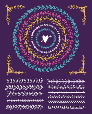 Dairesel floral çerçeveler ve fırçalar