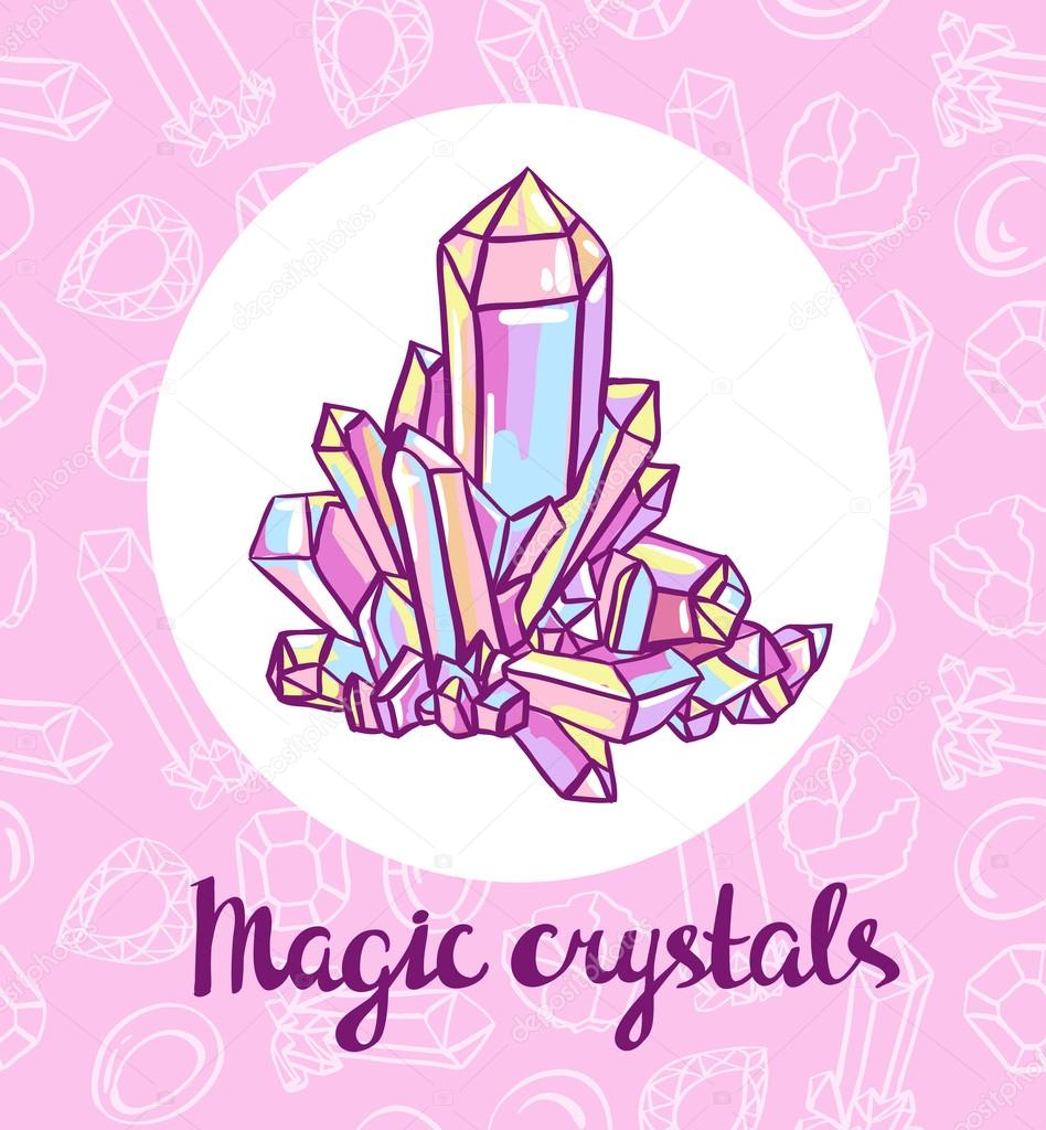 Magical crystals. Jeweler card. Vector illustration