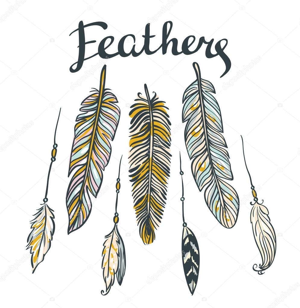 Hand drawn feathers
