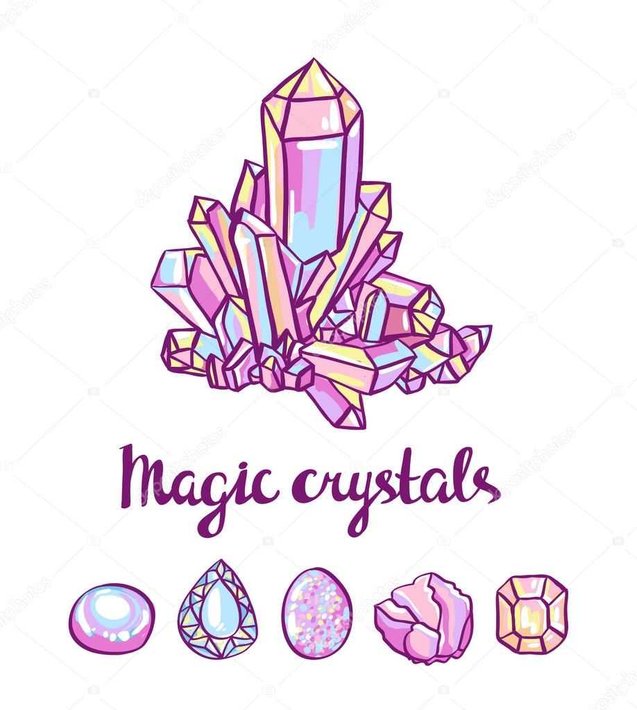 Magical crystals. Jeweler card. Vector illustration.