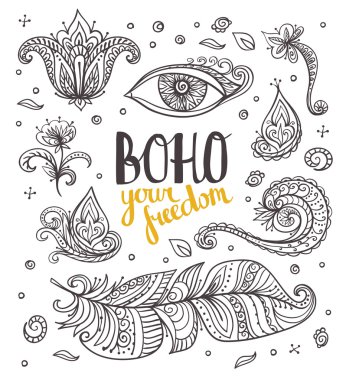 Boho stil öğeleri kümesi