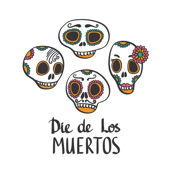 Colorido conjunto de cráneo con dibujos — Vector de stock