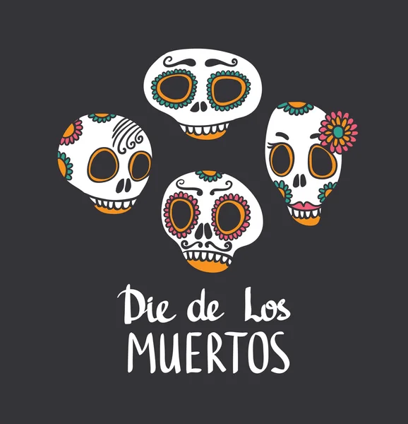 Colorido conjunto de cráneo con dibujos — Vector de stock