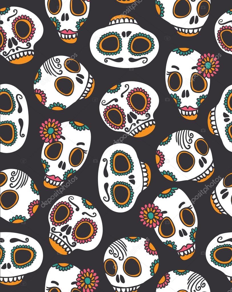 Colorful seamless backgroundwith skulls