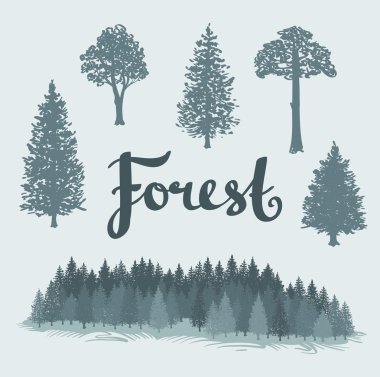 isolated hand drawn trees clipart
