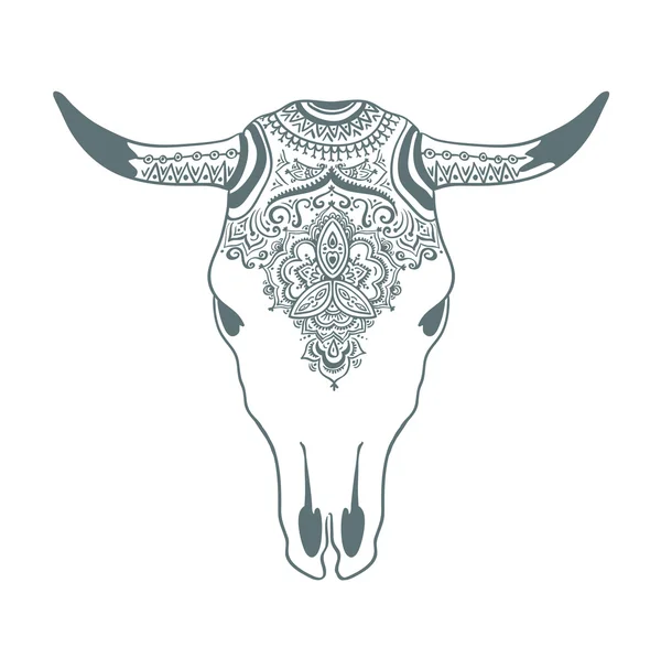 Cráneo de vaca con adornos florales — Vector de stock