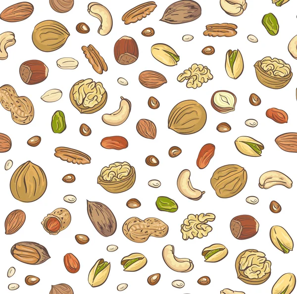 Patrón con nueces dibujadas a mano — Vector de stock