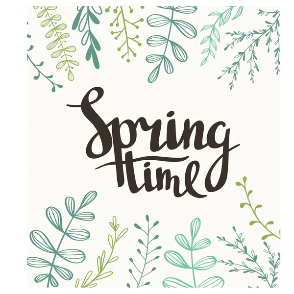 Lettering "Spring time"with plants — Stock Vector