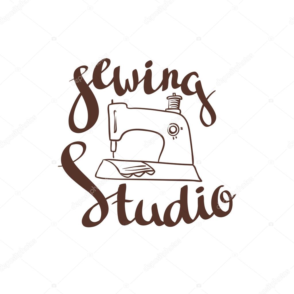 Hand drawn typography poster with sewing machine and stylish lettering 