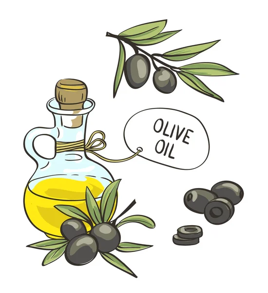 Botella con aceite de oliva . — Vector de stock